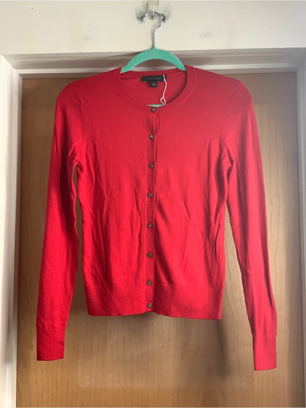 Ann Taylor Bright Red Diamond Button-Front Cardigan Size-X-Small Classic Preppy